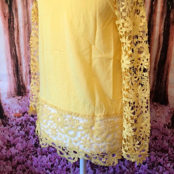 BOHO STYLE LIGHT LACED LONG SLEEVE YELLOW TOP SM - Picture 4 of 8